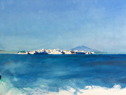 View of Ortigia Island Syracuse with Etna