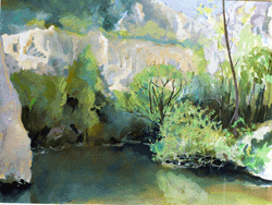 gouache painting of River Landscape