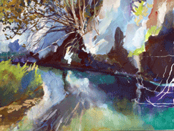 gouache painting of Blue Water Pool in Anapo River