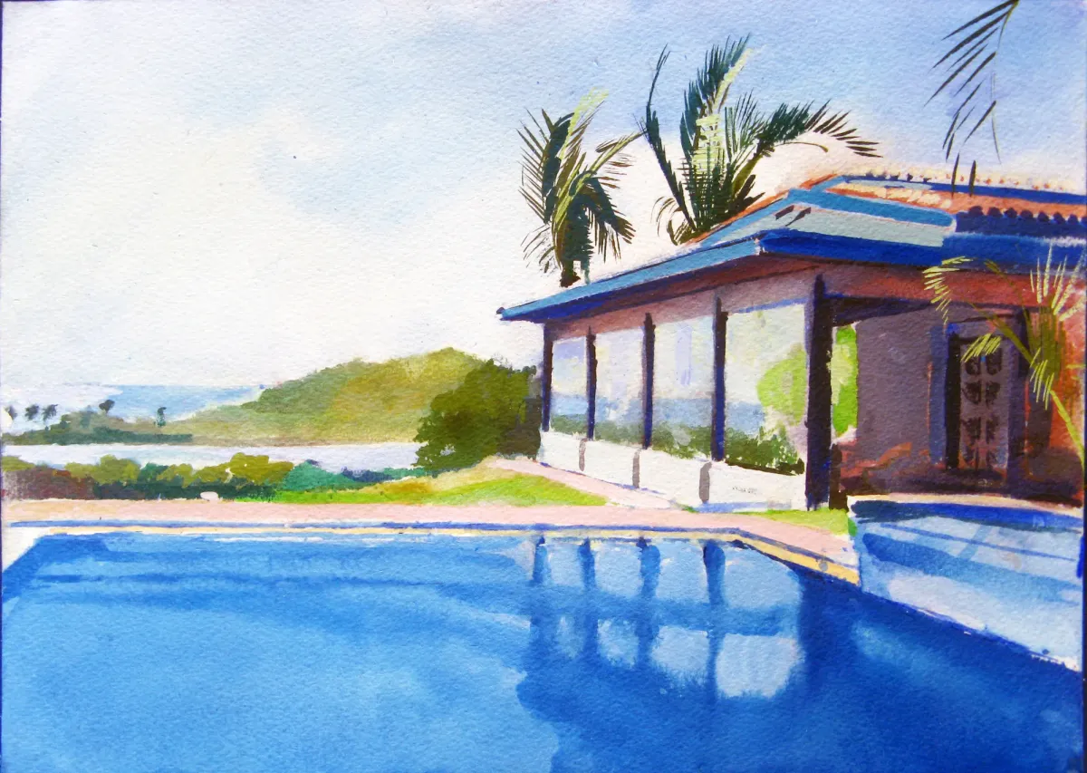 Margarita Island Pool - Gouache painting by Nicholas Stedman