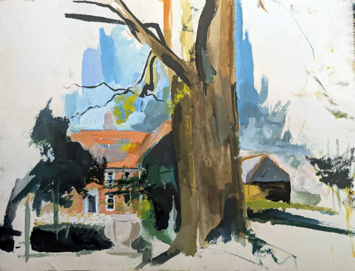 Parsonage Farm Salehurst Sussex - Gouache painting by Nicholas Stedman capturing the spirit of the landscape