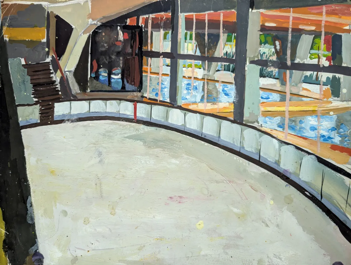 France Courbevoie Ice Rink - Gouache painting by Nicholas Stedman