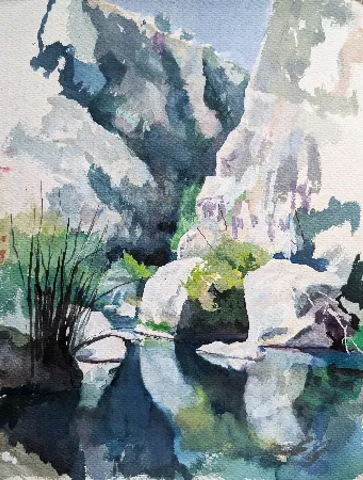 Canyon Rocks and Reflections Sicily - Painting of Pantalica canyon, Sicily by Nicholas Stedman