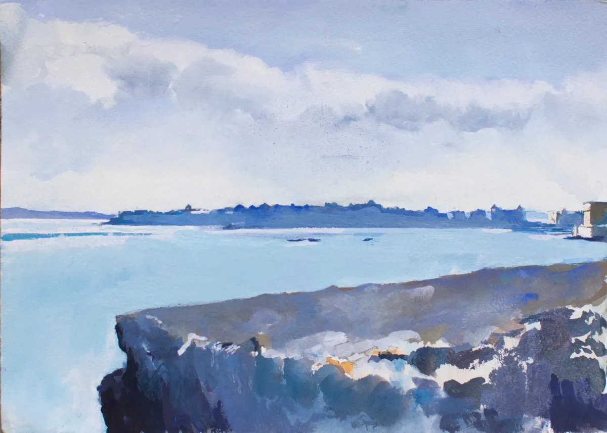 Morning View Of Ortigia - Gouache painting of Siracusa, Sicily by Nicholas Stedman