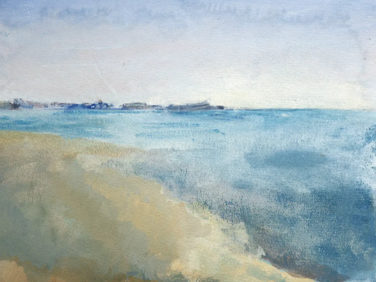 Siracusa Sea View Sun Ortigia - Gouache painting of Siracusa, Sicily by Nicholas Stedman