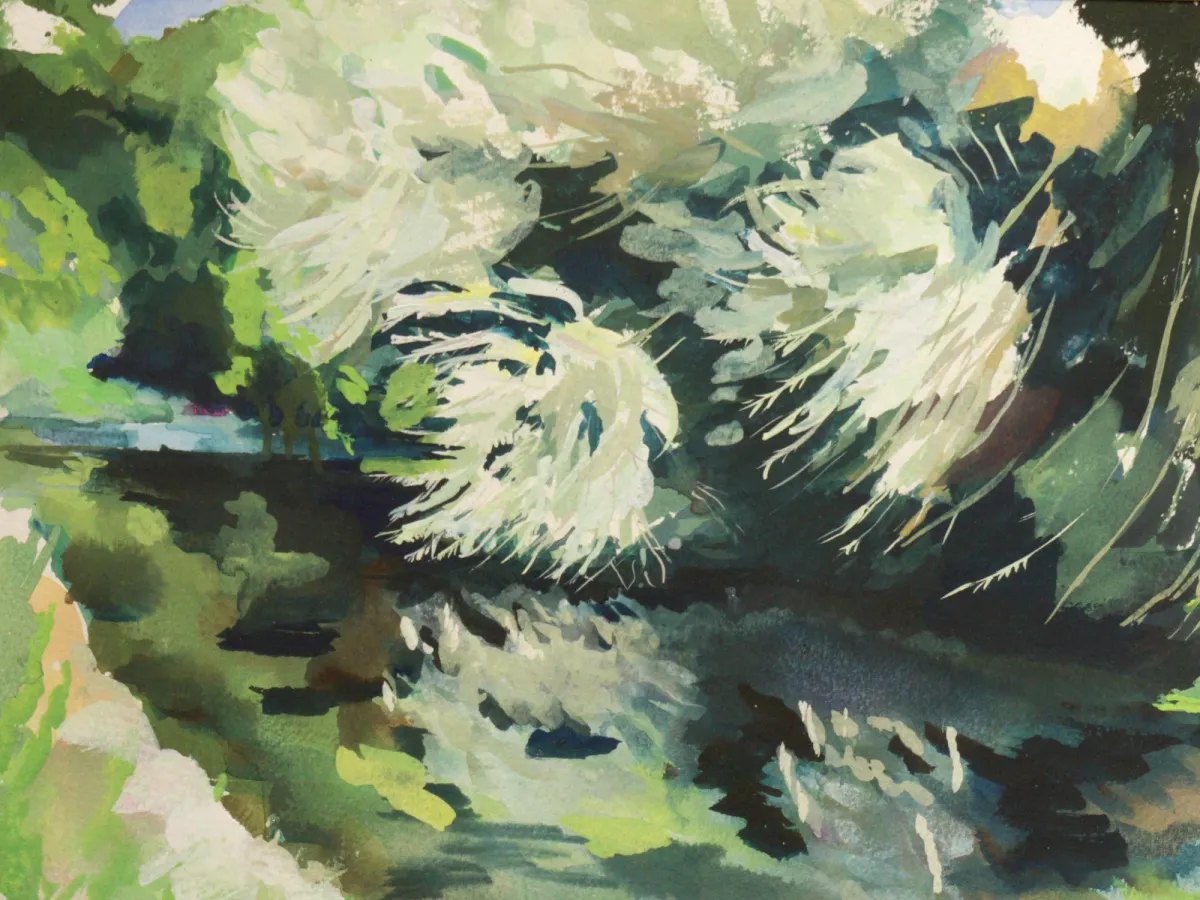 Stour Willow Trees - Gouache painting of the River Stour, Kent by Nicholas Stedman